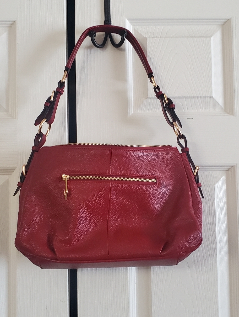 KATTEE Pebbled Leather Hobo Shoulder Bag. Wine Red.